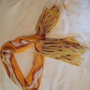 Vintage Silk Scarf Oblong Tassles Print